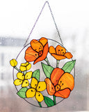 California Poppies and Jasmine Stained Glass Suncatcher – Garden Window Décor, Mother’s Day Gift