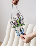 Bouquet Flower Tulips Stained Glass SuncatcherFlowerpot