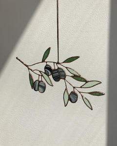 Stained Glass Olive Leaf Twig