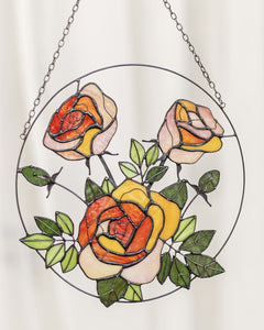 Yellow Roses Stained Glass Suncatcher – Flower Window Décor, Gift for Mom