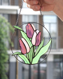 Red Tulip Stained Glass Suncatcher – Mother's Day Gift
