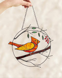 Red Cardinal Stained Glass Suncatcher – Bird Window Décor