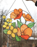 California Poppies and Jasmine Stained Glass Suncatcher – Garden Window Décor, Mother’s Day Gift