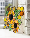 Yellow Honeycombs Bee Panel, Sunflower Suncatcher, Stain Glass Window Art