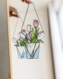 Bouquet Flower Tulips Stained Glass SuncatcherFlowerpot